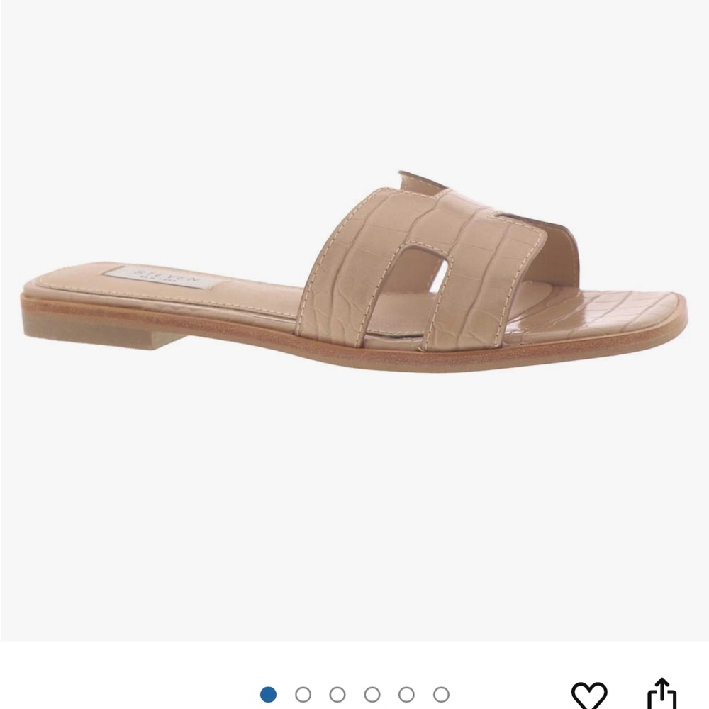 Beige Slide Sandals with H-Shaped Strap and Flat Sole